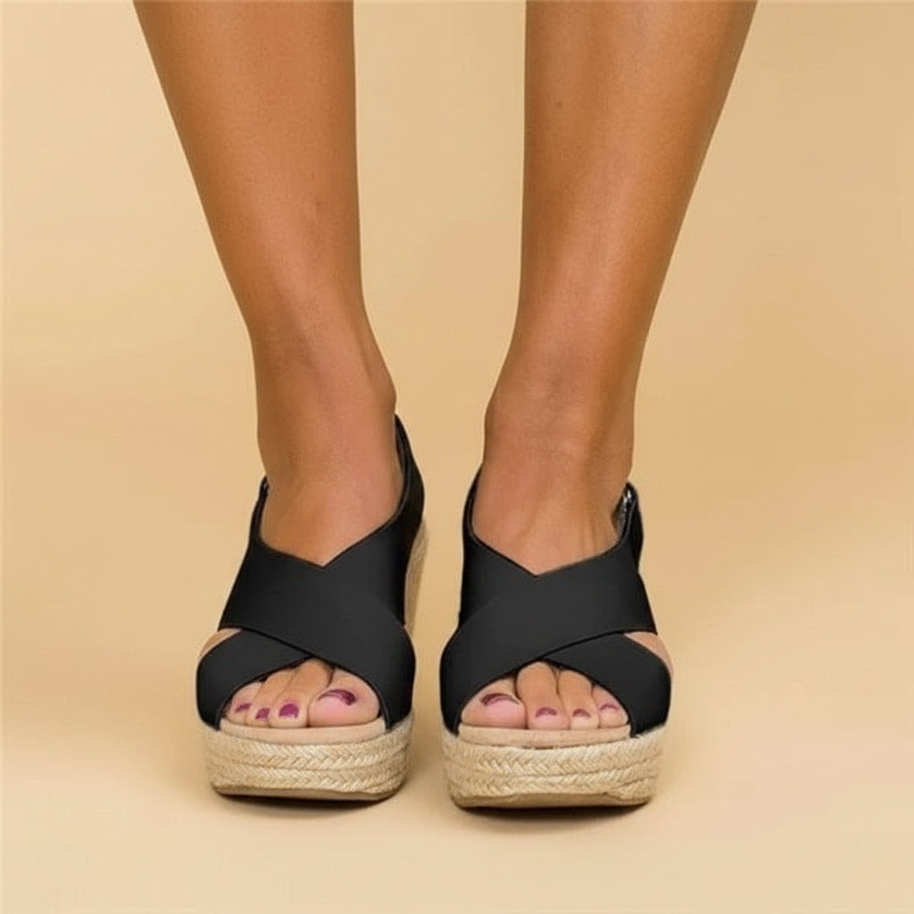Sandali Donna Zeppa Cinturini Incrociati Suola Comfort Estate