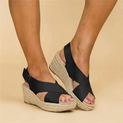 Damen Sandalen Kreuzgurt Wedge Sommer