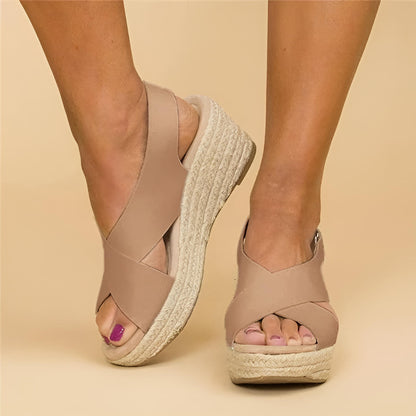 Sandali Donna Zeppa Cinturini Incrociati Suola Comfort Estate