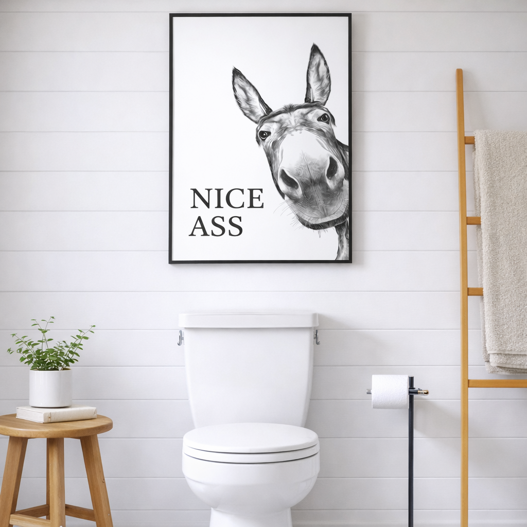 Tableau Mural Ane Drôle Impression d'Art Humour Salle de Bain