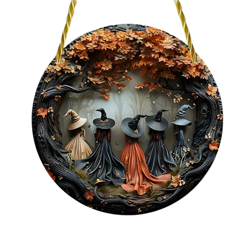 Wall Decoration Door Sign Mystical Witch Motif Round Design