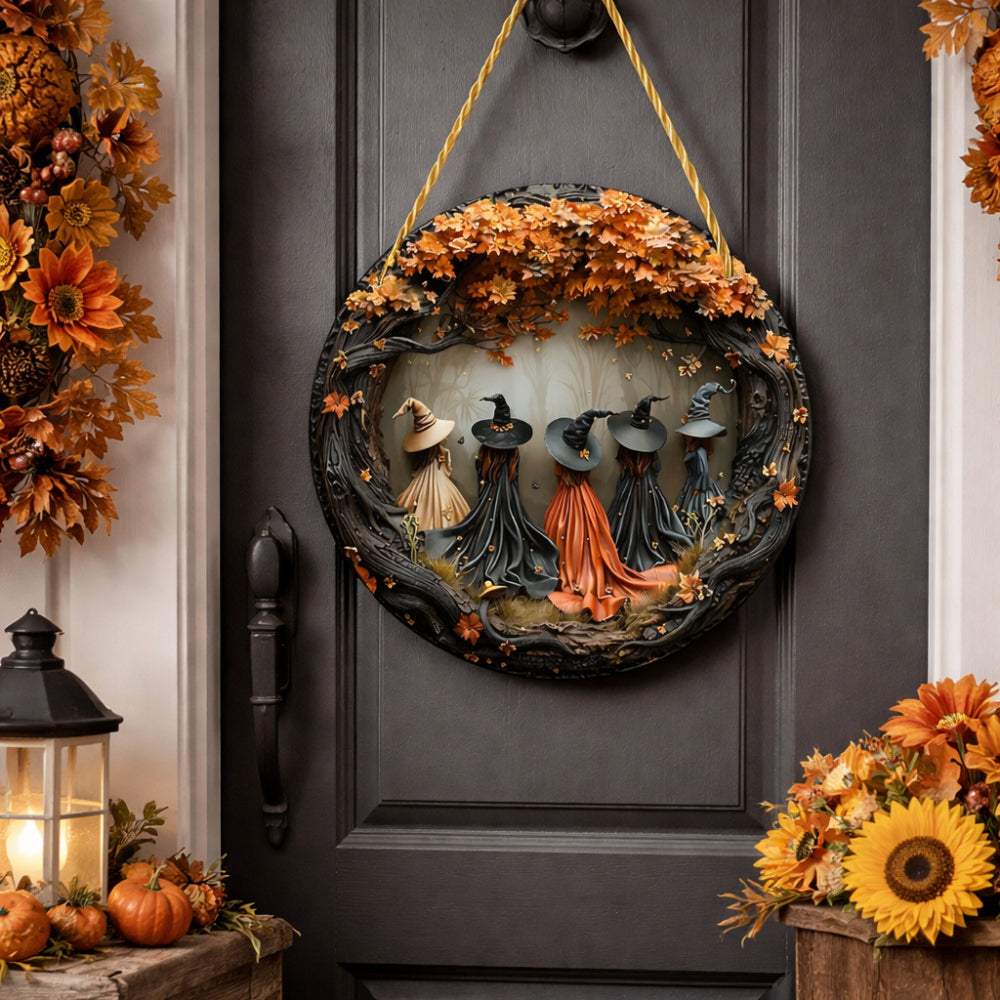 Wall Decoration Door Sign Mystical Witch Motif Round Design