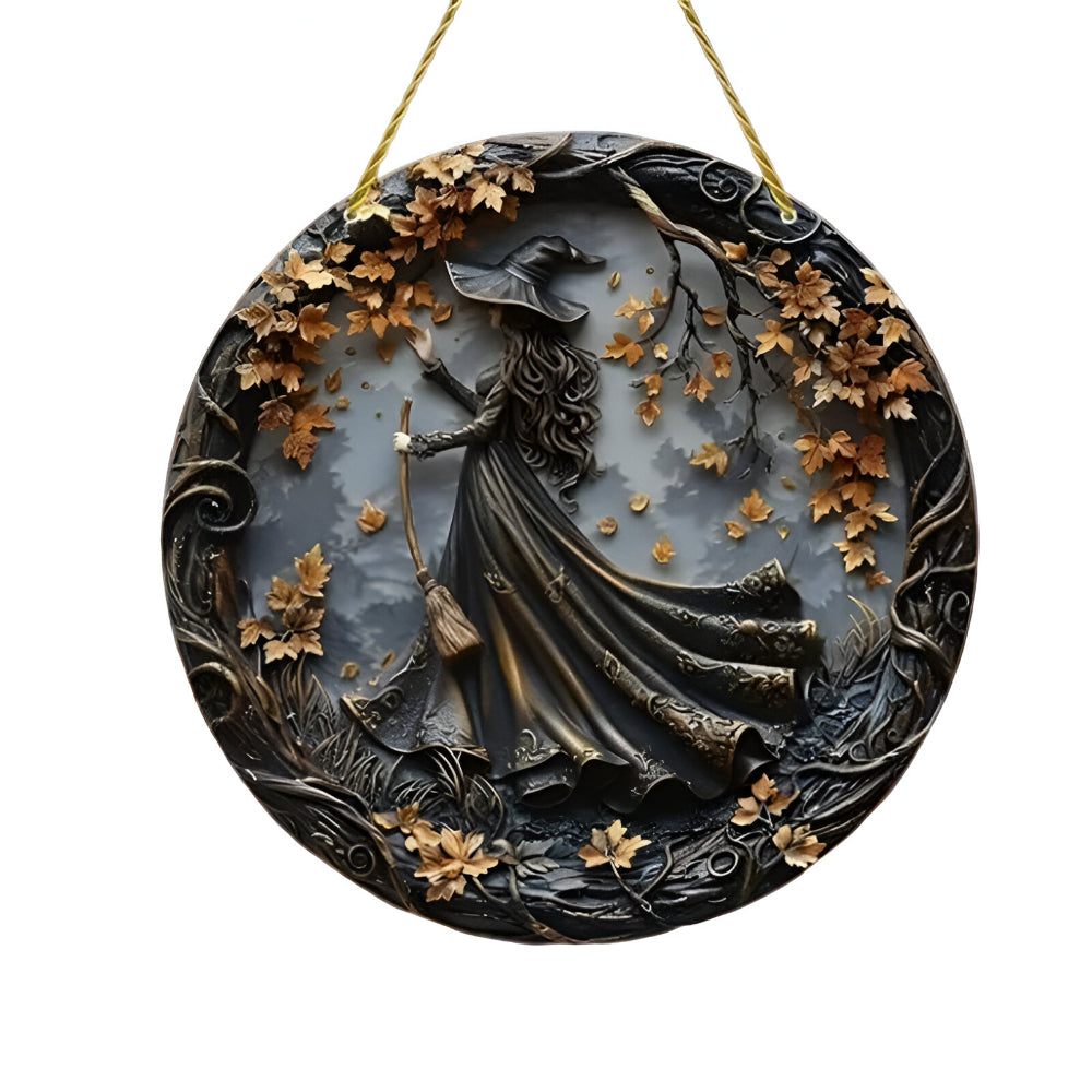 Wall Decoration Door Sign Mystical Witch Motif Round Design