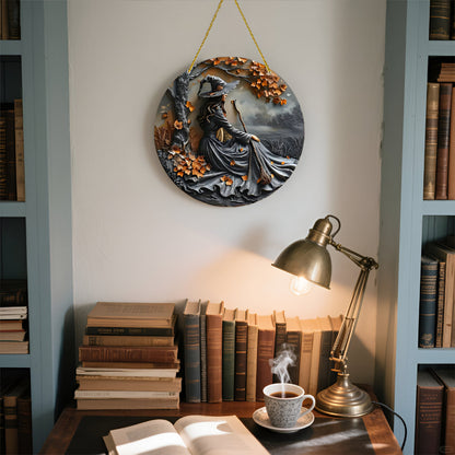 Wall Decoration Door Sign Mystical Witch Motif Round Design