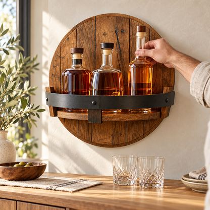 Wandregal Für Whiskeyflaschen Rustikales Echtholz Rundform