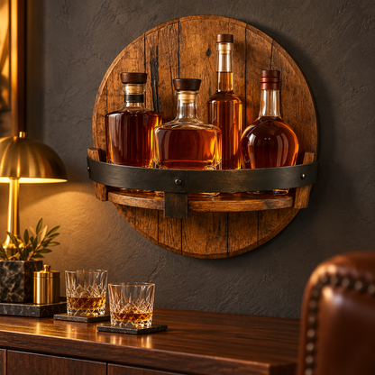 Wandregal Für Whiskeyflaschen Rustikales Echtholz Rundform