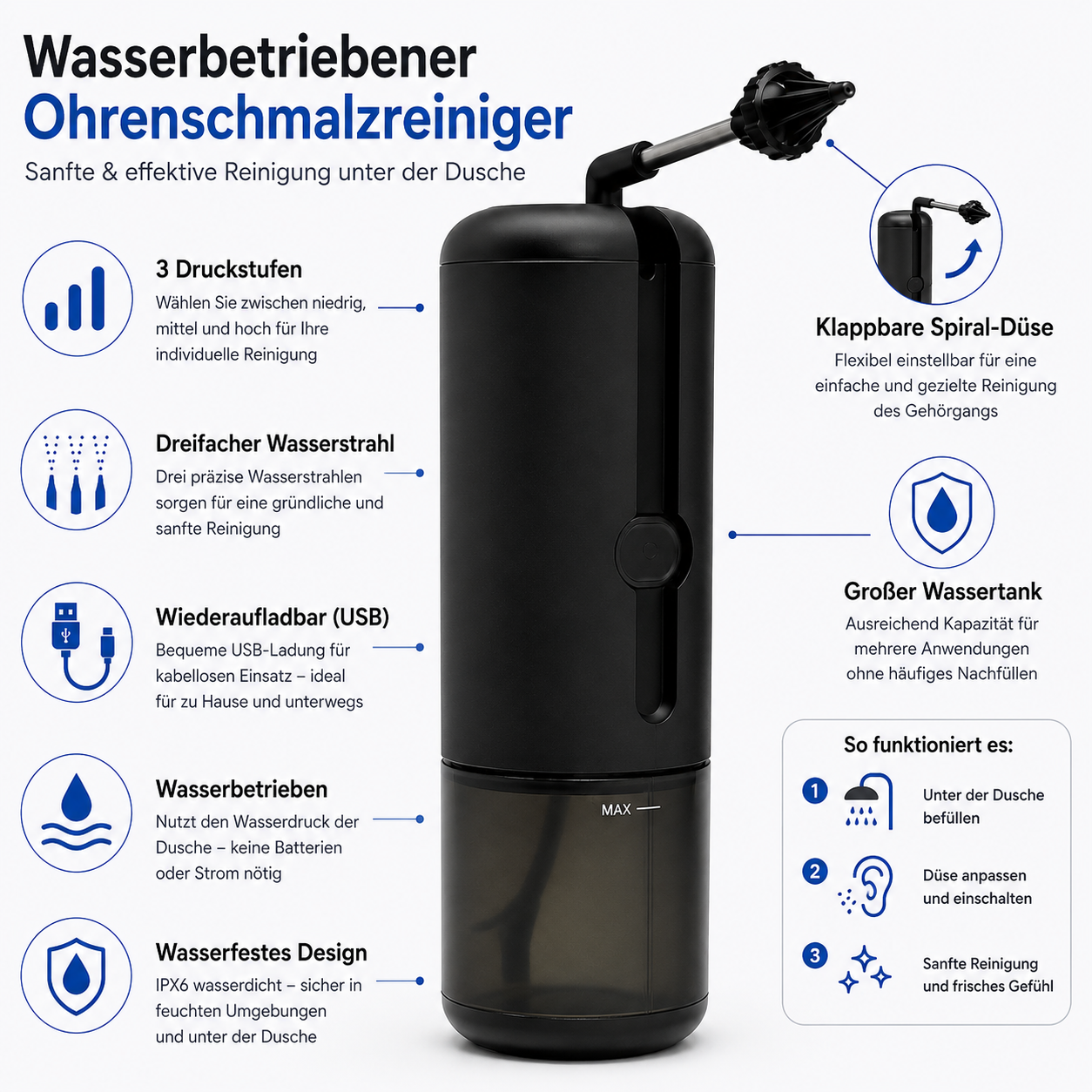 Wasserbetriebener Ohrenschmalzreiniger Für Dusche