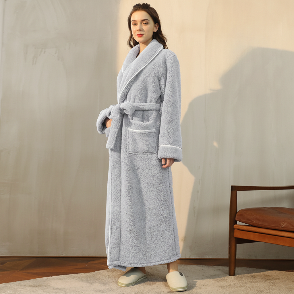 Women’s Men’s Flannel Bathrobe Soft Morning Robe Home