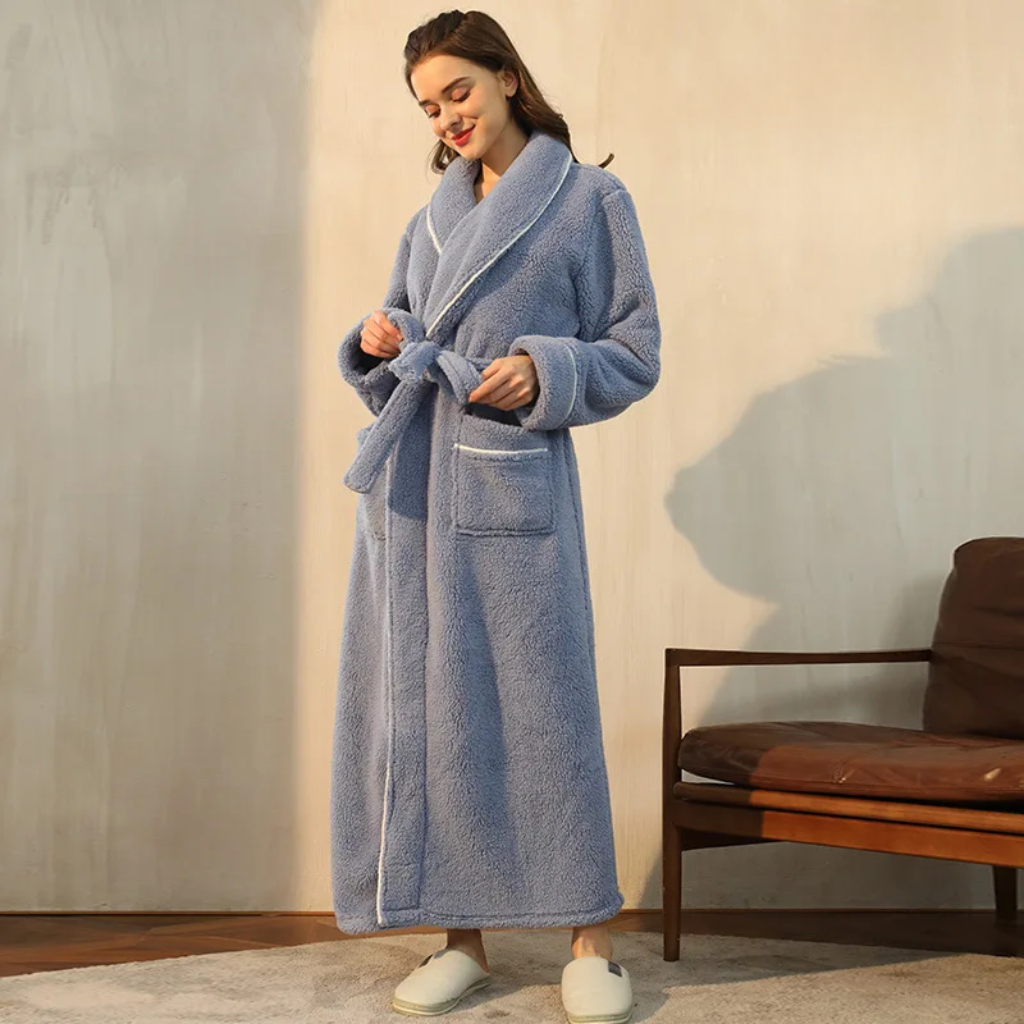 Women’s Men’s Flannel Bathrobe Soft Morning Robe Home