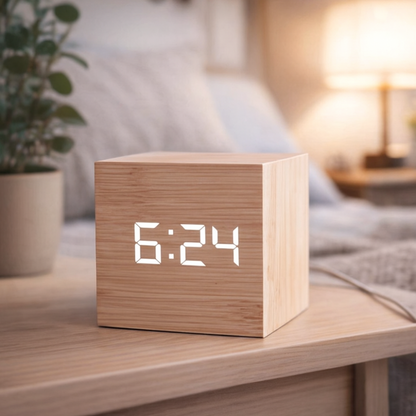 Wecker Digital LED Modern Holz Design Anzeige Funktionen