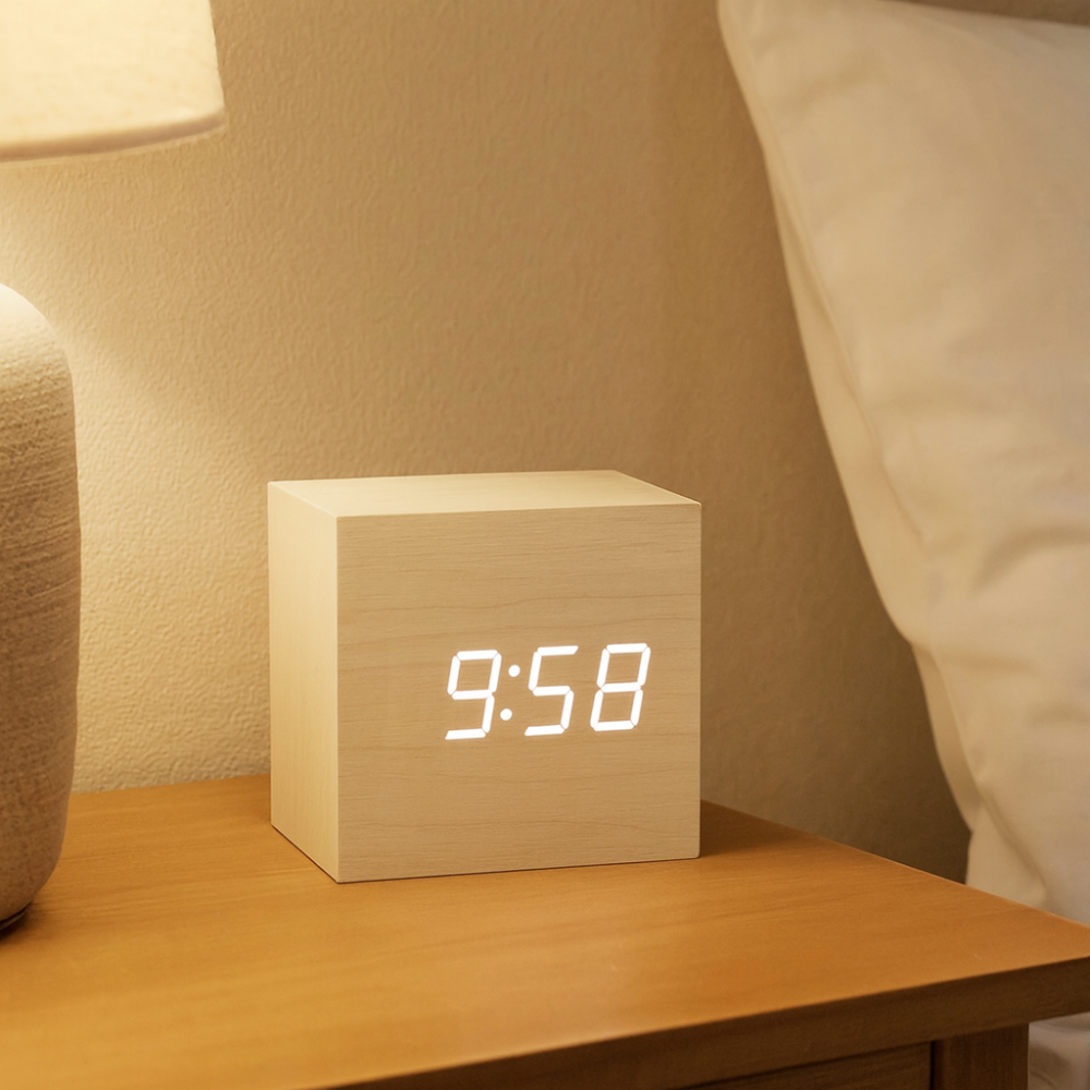 Wecker Digital LED Modern Holz Design Anzeige Funktionen