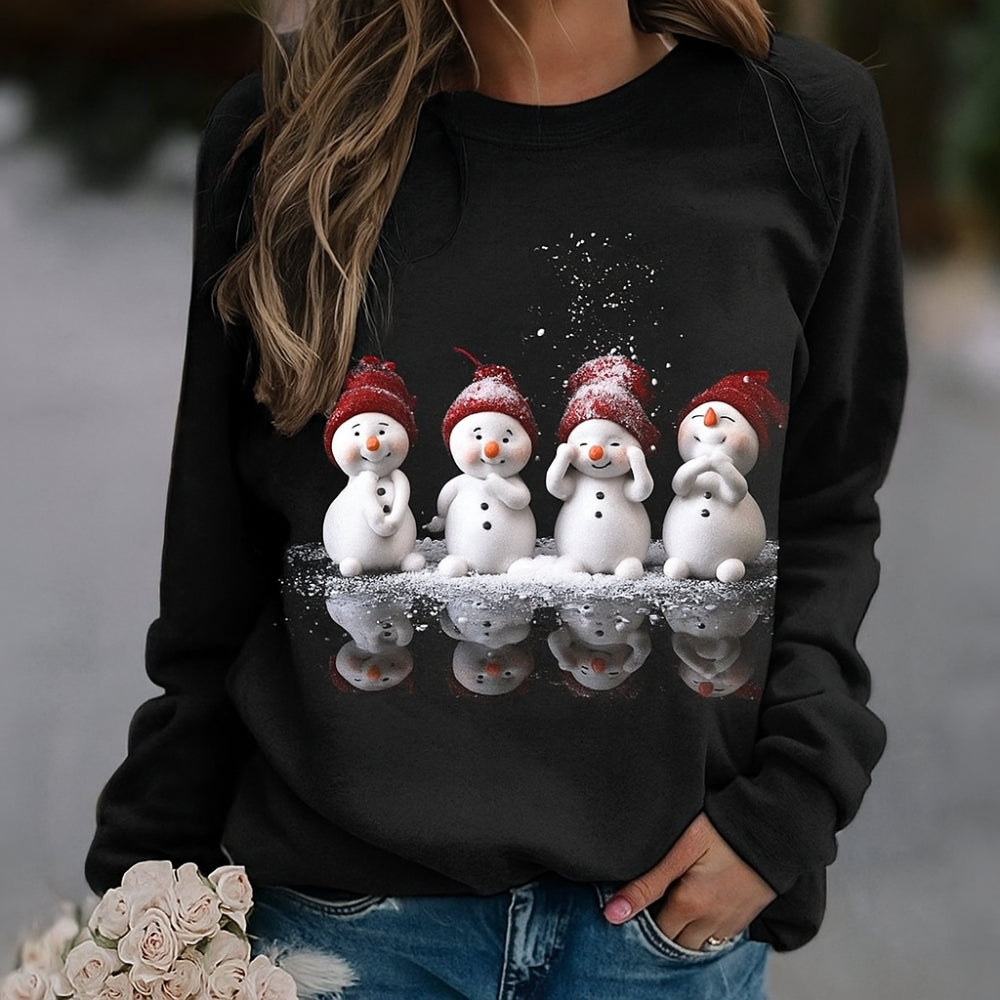 Weihnachten Pullover Damen mit Schneemann Motiv Casual Sweatshirt