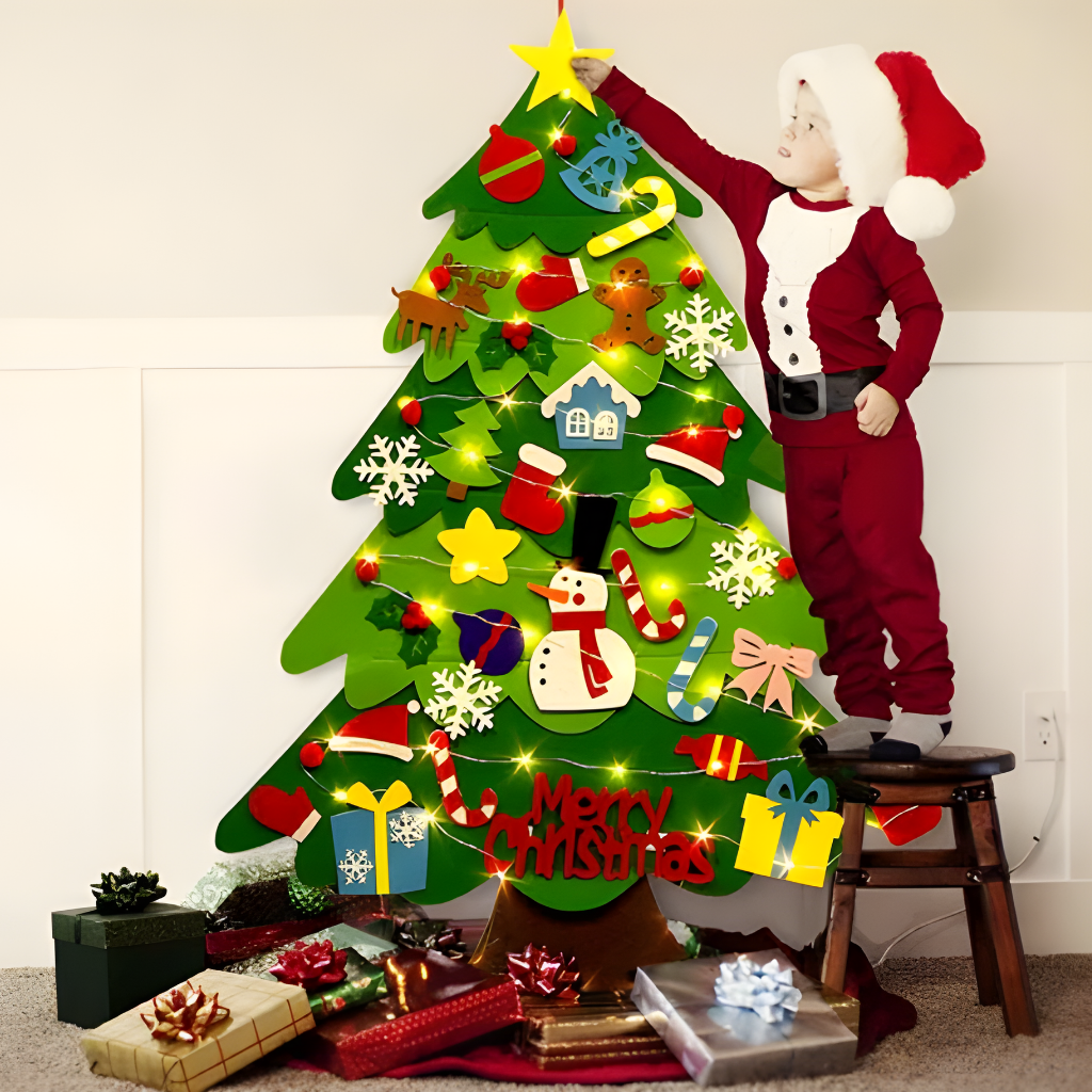 Christmas Felt Tree Children Learning Game Ornament Set LED