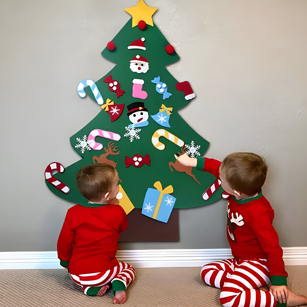 Christmas Felt Tree Children Learning Game Ornament Set LED