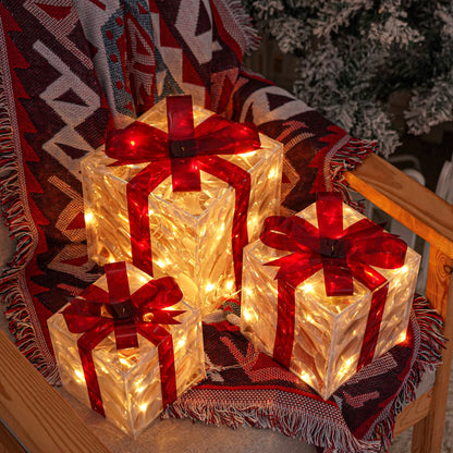 Christmas LED Light Gift Box Set Metal Decoration Indoor Outdoor