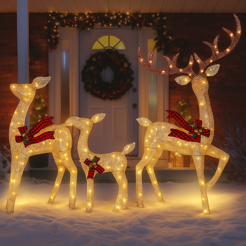 Christmas Reindeer Family Decoration Luminous Outdoor Rattan Design