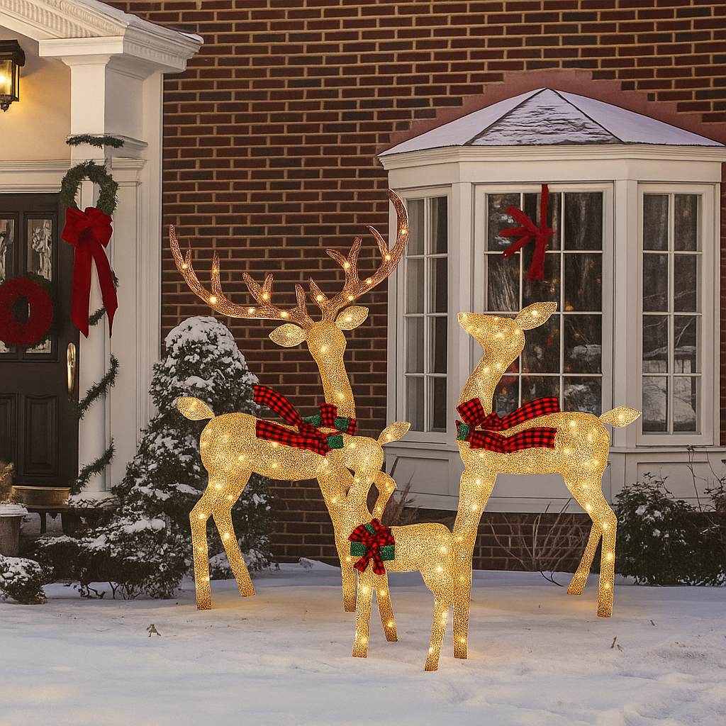 Christmas Reindeer Family Decoration Luminous Outdoor Rattan Design