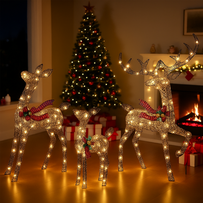 Christmas Reindeer Family Decoration Luminous Outdoor Rattan Design