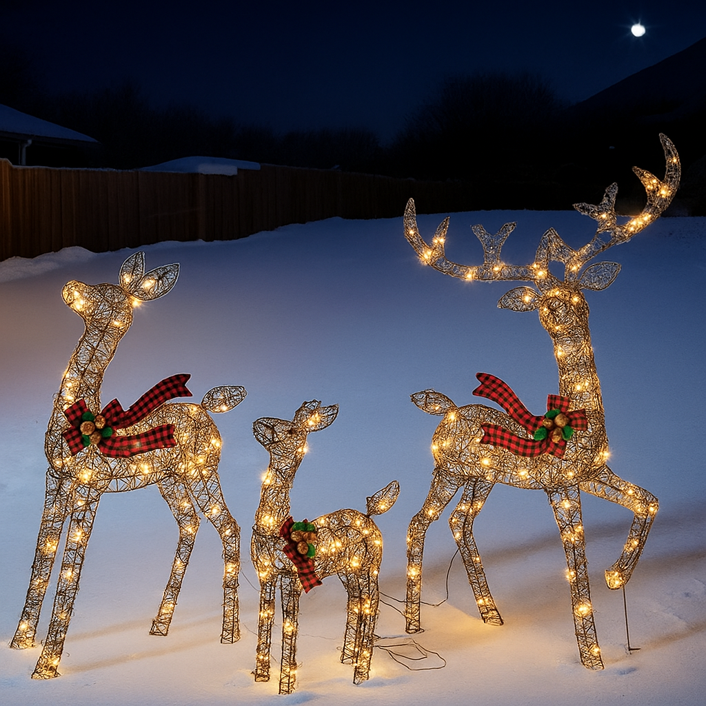 Christmas Reindeer Family Decoration Luminous Outdoor Rattan Design
