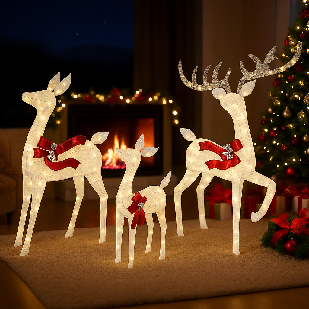 Christmas Reindeer Family Decoration Luminous Outdoor Rattan Design