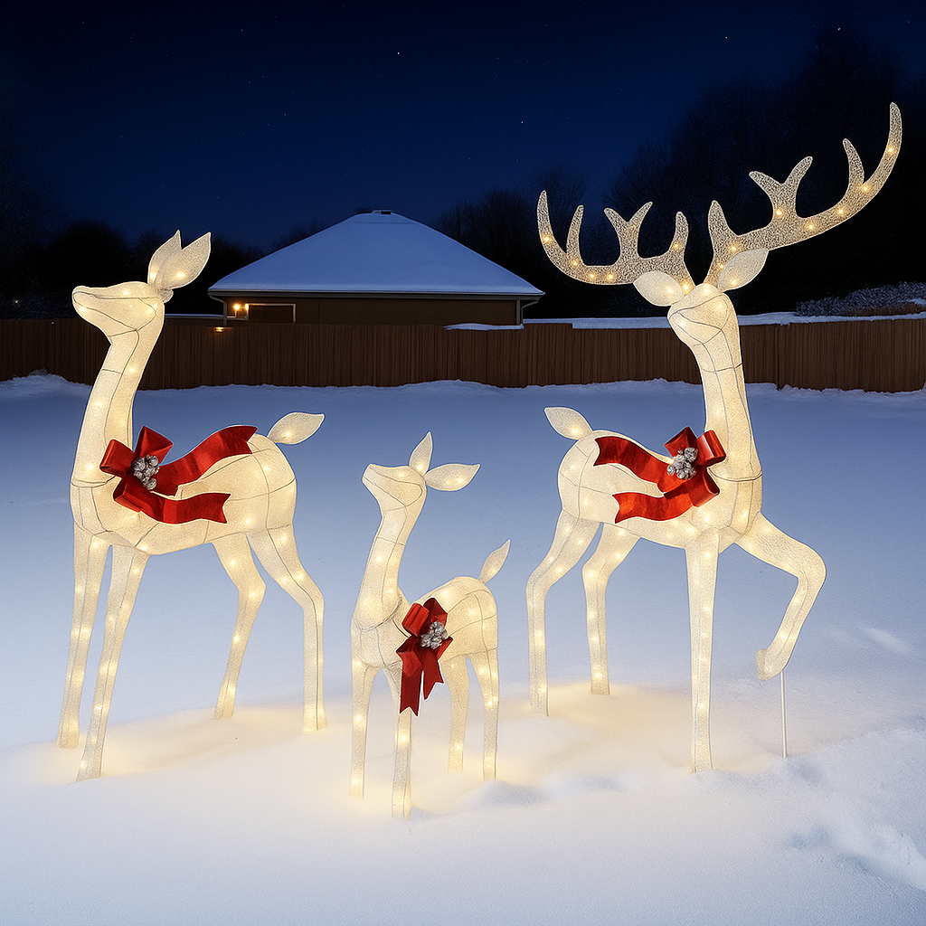 Christmas Reindeer Family Decoration Luminous Outdoor Rattan Design