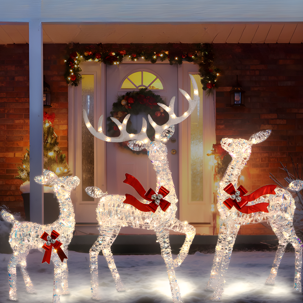 Christmas Reindeer Family Decoration Luminous Outdoor Rattan Design