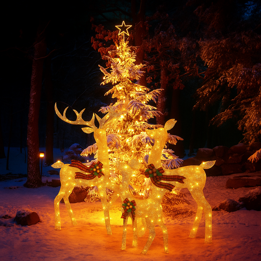 Christmas Reindeer Family Decoration Luminous Outdoor Rattan Design
