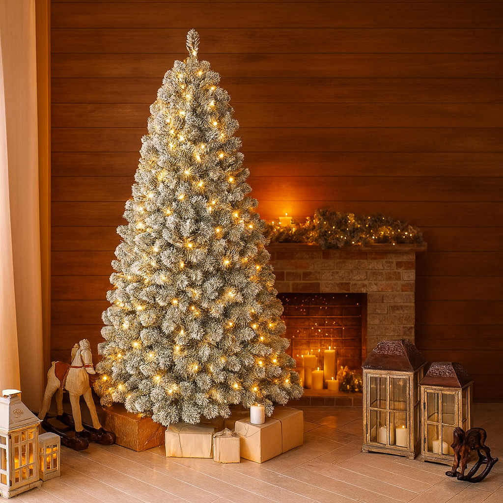 Christmas Tree Snow Flocked Artificial Pine Lighted Decor