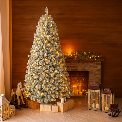 Christmas Tree Snow Flocked Artificial Pine Lighted Decor