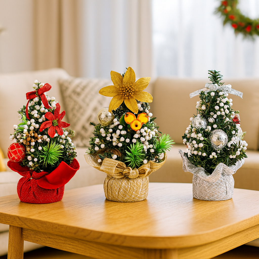 Weihnachtsbaum Tischdeko Mini Baumset Kunststoff Vintage Stil