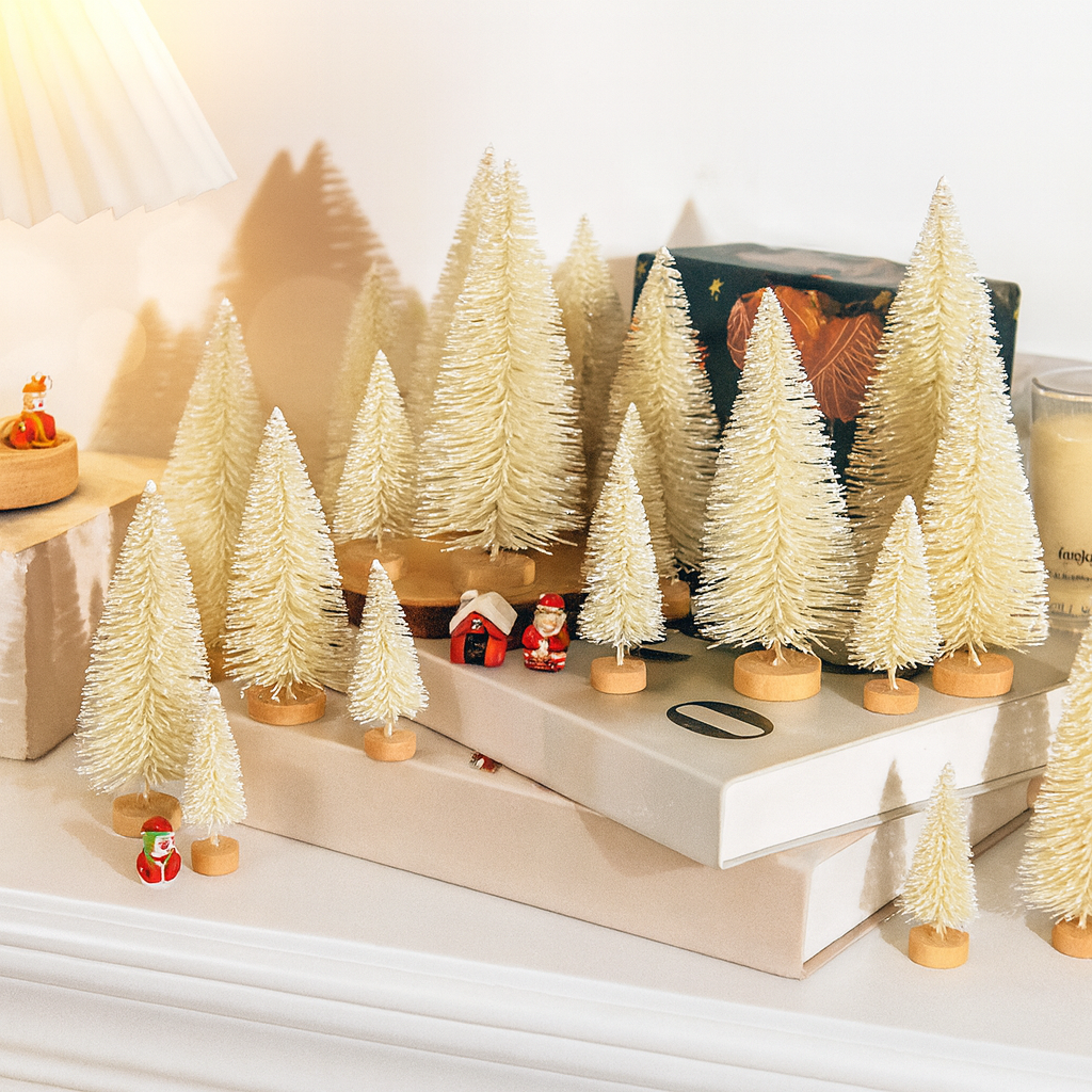 Weihnachtsdeko Mini Baumset Winterlandschaft Tischszene Deko