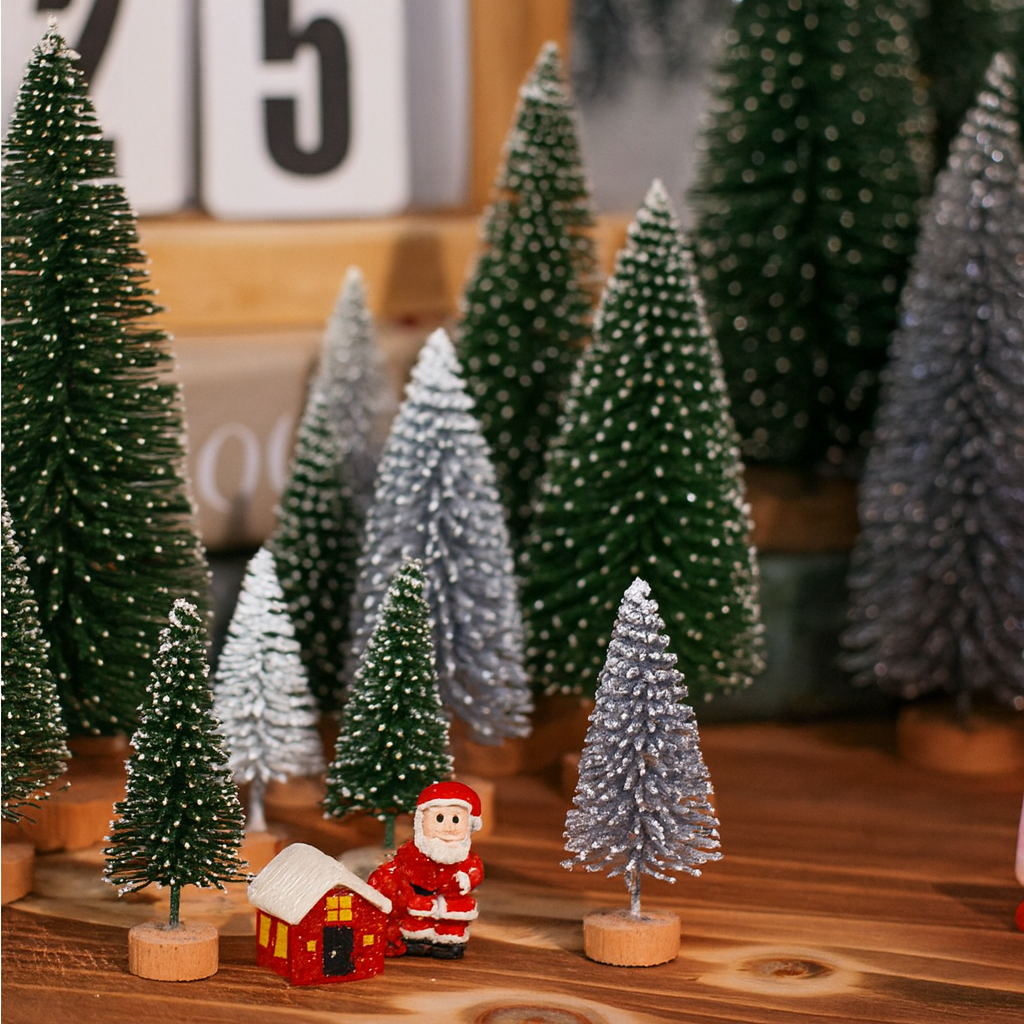 Weihnachtsdeko Mini Baumset Winterlandschaft Tischszene Deko