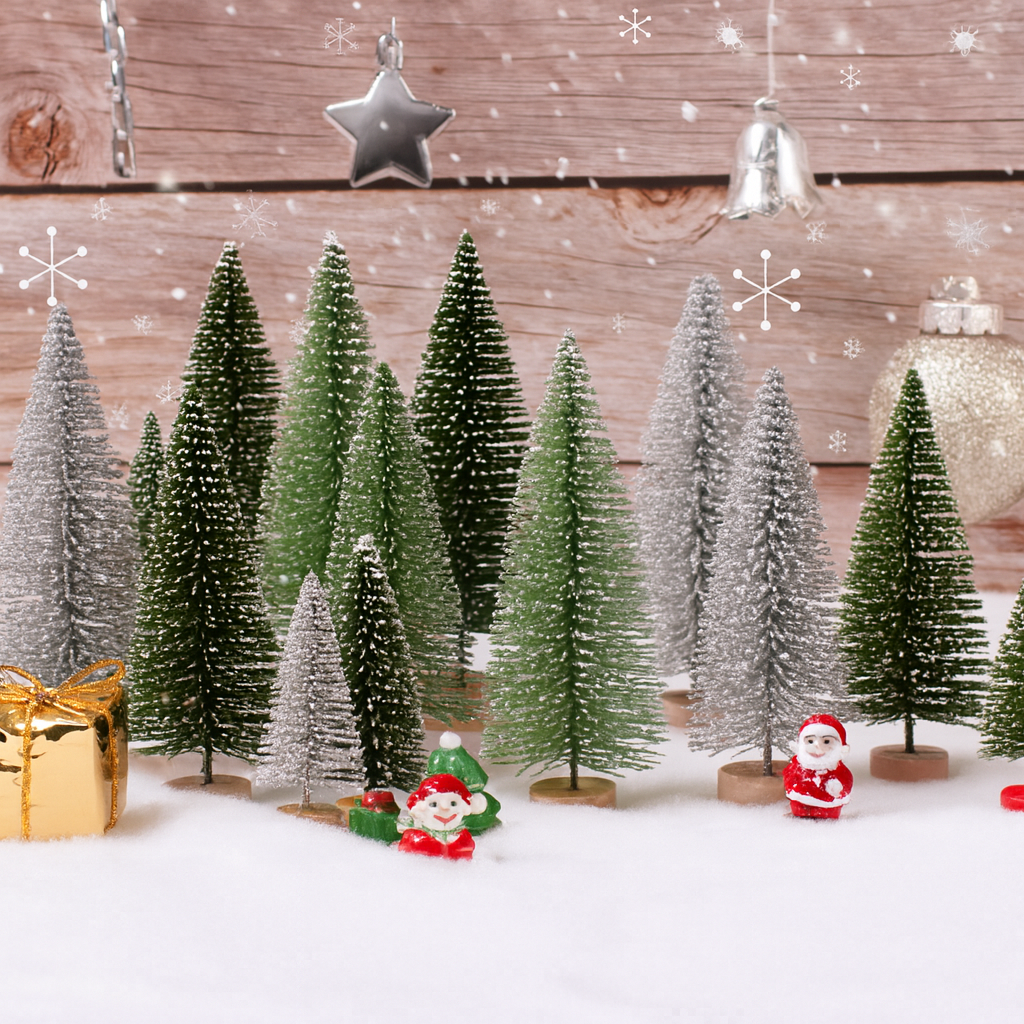 Weihnachtsdeko Mini Baumset Winterlandschaft Tischszene Deko