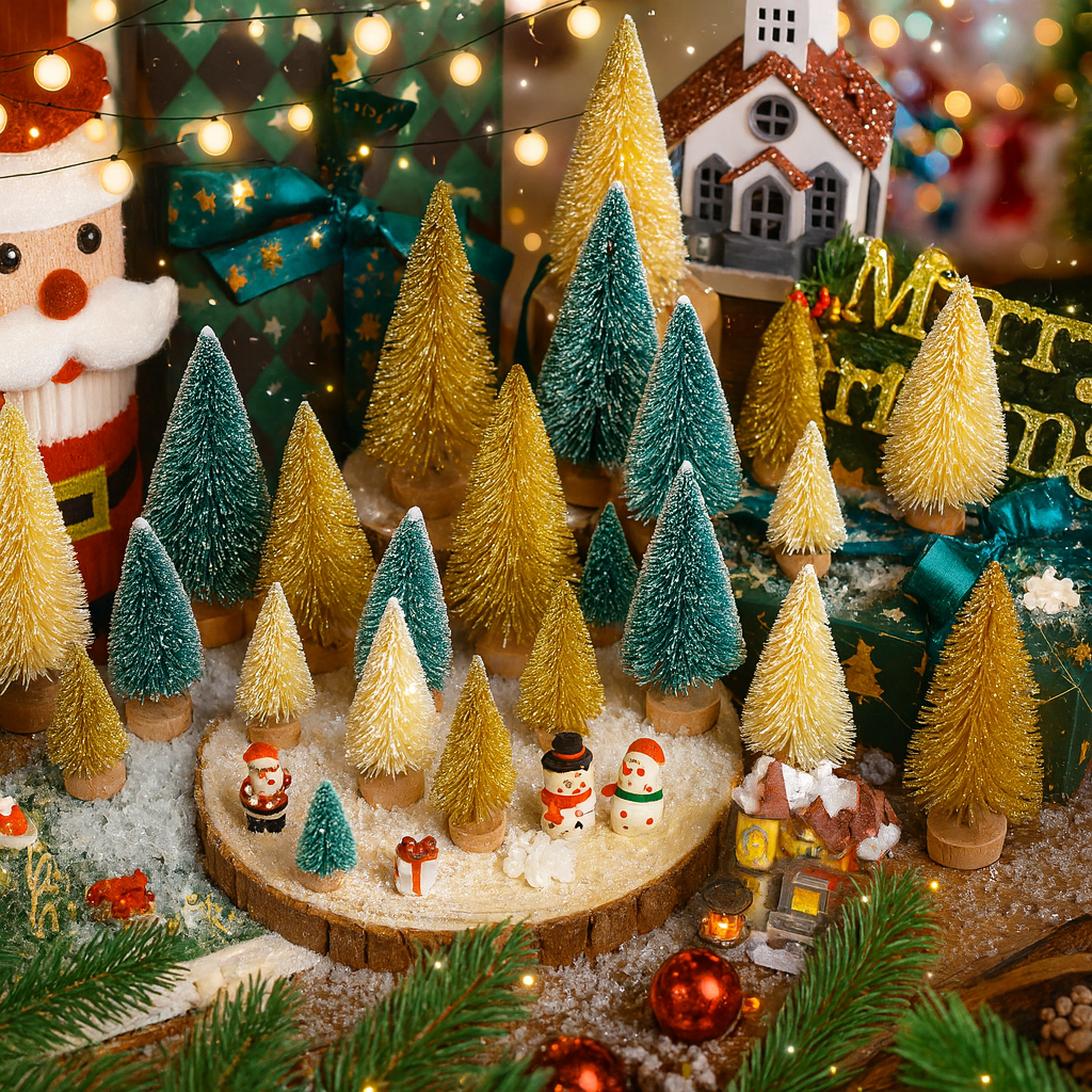 Weihnachtsdeko Mini Baumset Winterlandschaft Tischszene Deko