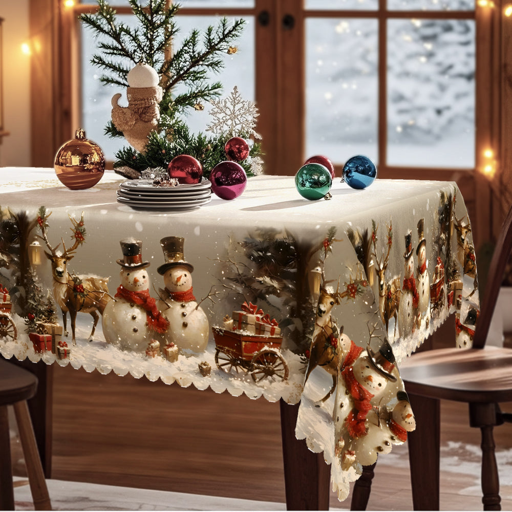 Weihnachtsdeko Tischdecke Polyester Weihnachtsmotiv Retro Festlich