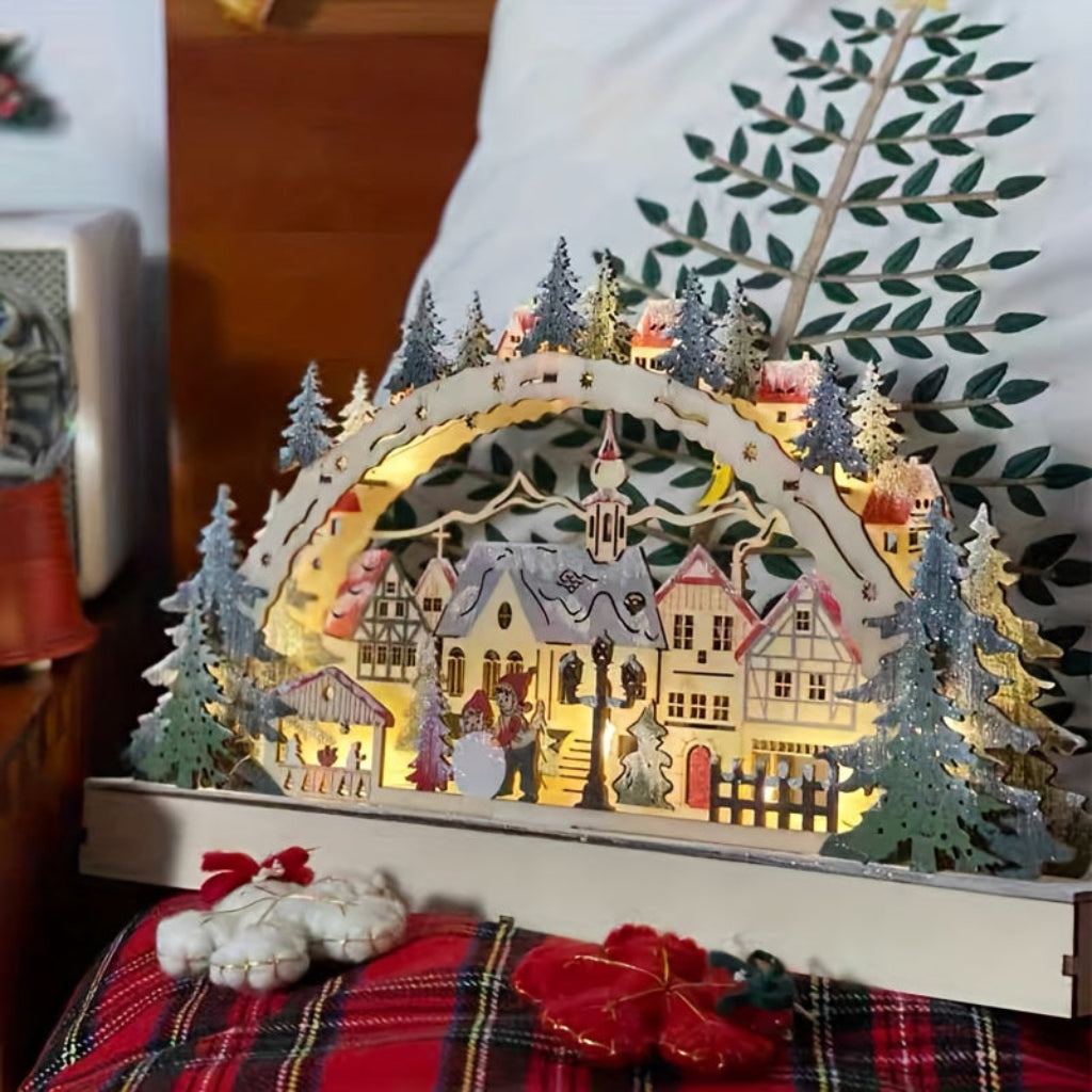 Weihnachtsdekoration Holz Deko LED Dorfszene Tischleuchte