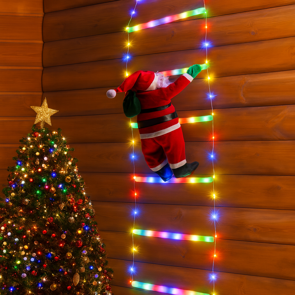 Weihnachtsdekoration Weihnachtsmann Kletterfigur LED Leitera