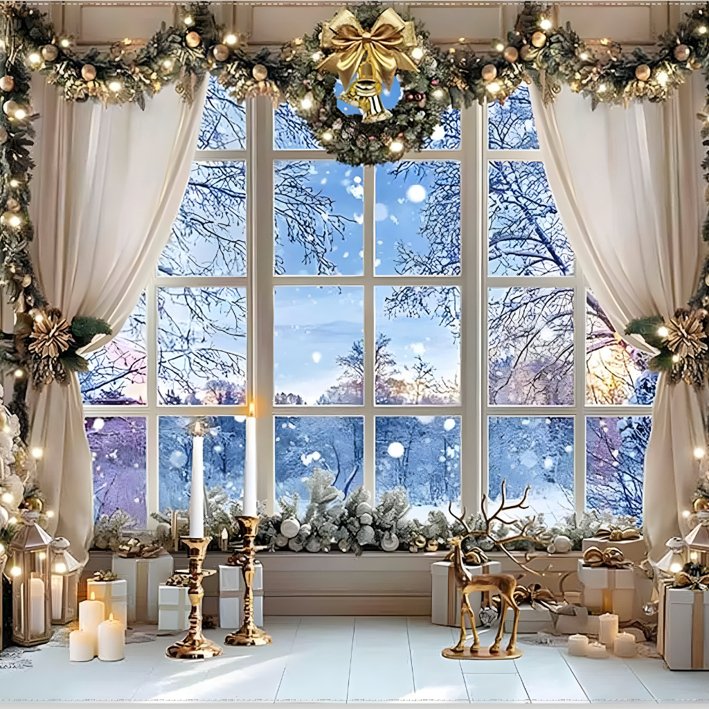 Weihnachtsdekoration Winter Fenster Hintergrund Stoff Kulisse