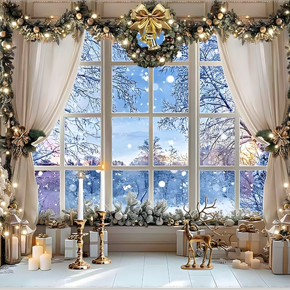 Weihnachtsdekoration Winter Fenster Hintergrund Stoff Kulisse