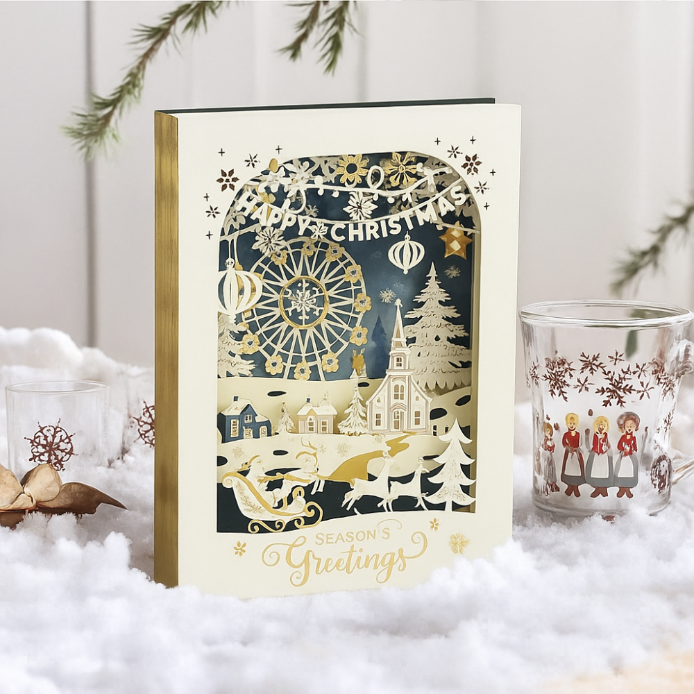 Weihnachtskarte 3D Handgemacht Papier Gravur Grußkarte