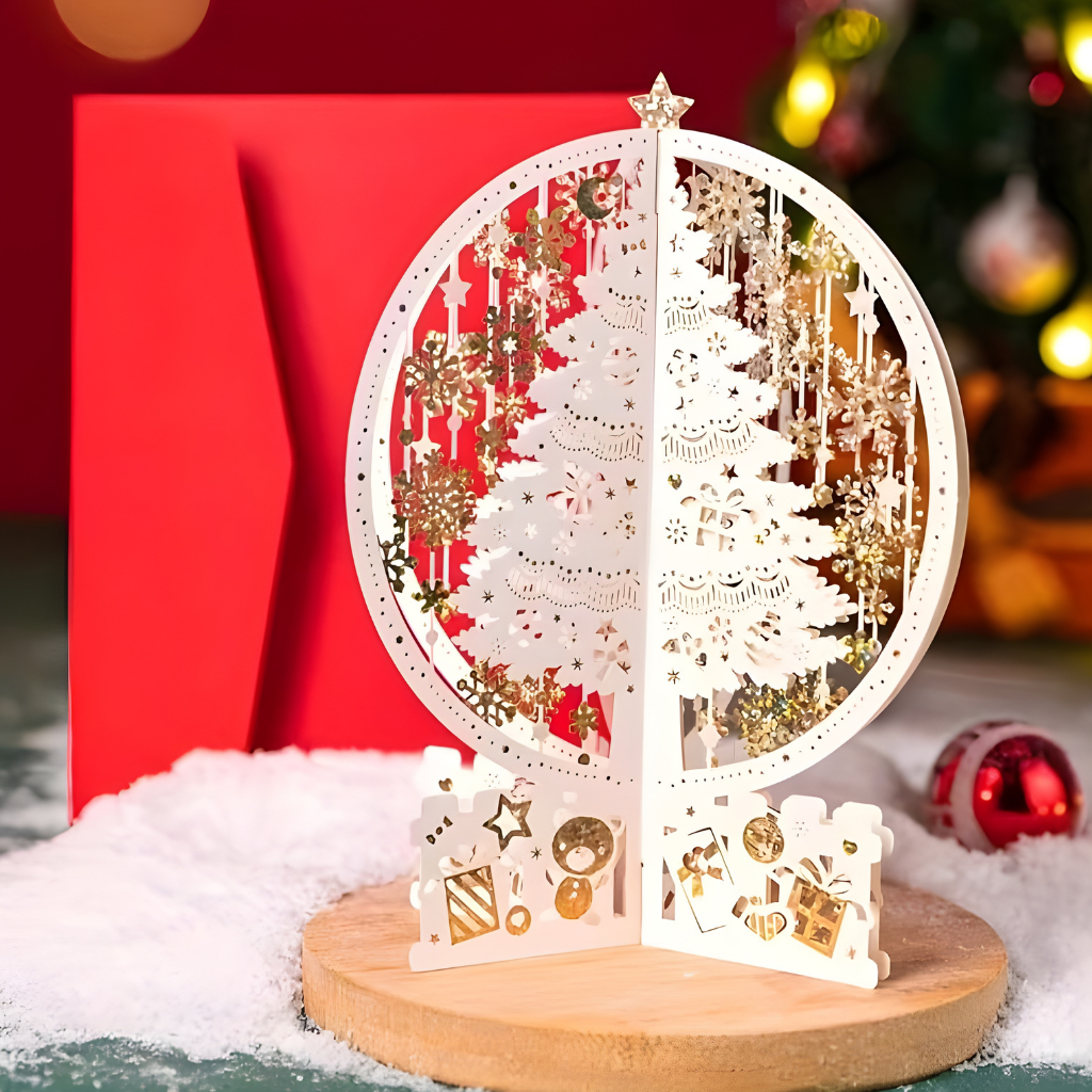 Weihnachtskarten 3D Pop Up Schneekugel Papierkunst Geschenkidee