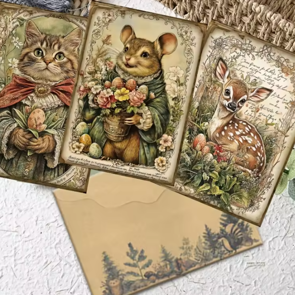 Weihnachtskarten Vintage Tiermotive Papierkunst Set Bastelzubehör