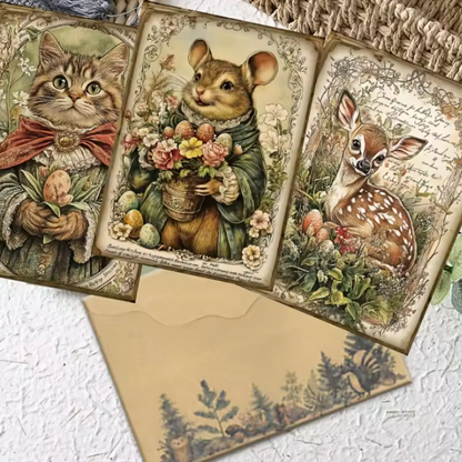 Weihnachtskarten Vintage Tiermotive Papierkunst Set Bastelzubehör