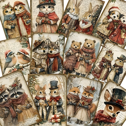 Weihnachtskarten Vintage Tiermotive Papierkunst Set Bastelzubehör