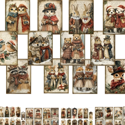 Weihnachtskarten Vintage Tiermotive Papierkunst Set Bastelzubehör