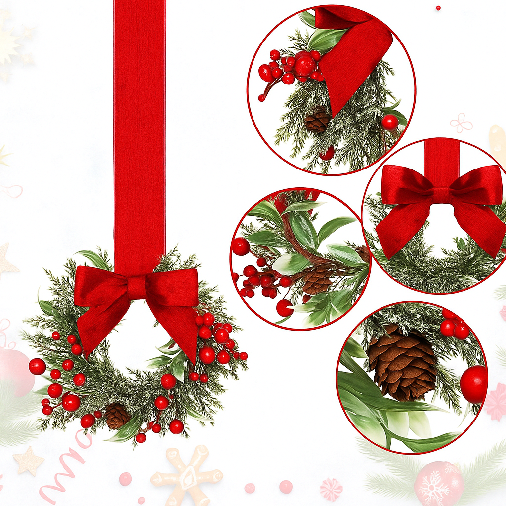 Weihnachtskranz Set Künstlich Beeren Schleife Tannenzapfen Deko