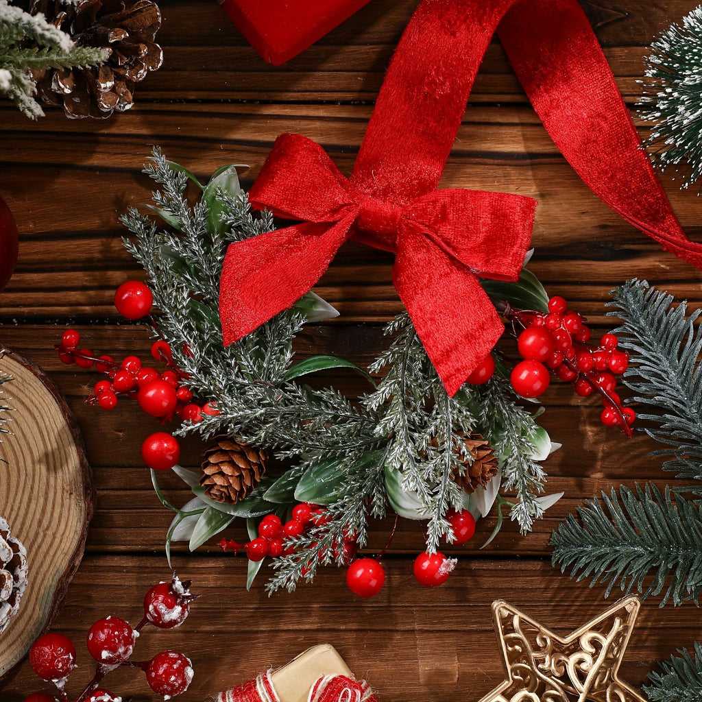 Weihnachtskranz Set Künstlich Beeren Schleife Tannenzapfen Deko