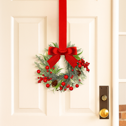 Weihnachtskranz Set Künstlich Beeren Schleife Tannenzapfen Deko