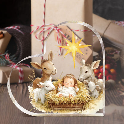 Weihnachtskrippe Acryl Herzfigur Klassisch Deko Aufsteller