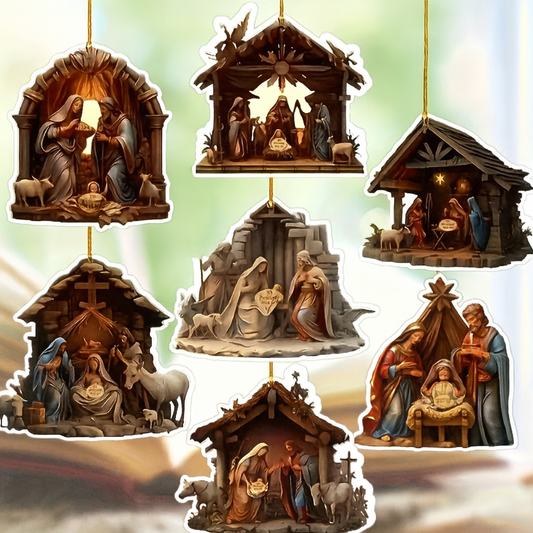 Weihnachtskrippe Holz Flach Hängedeko Set Krippenszene